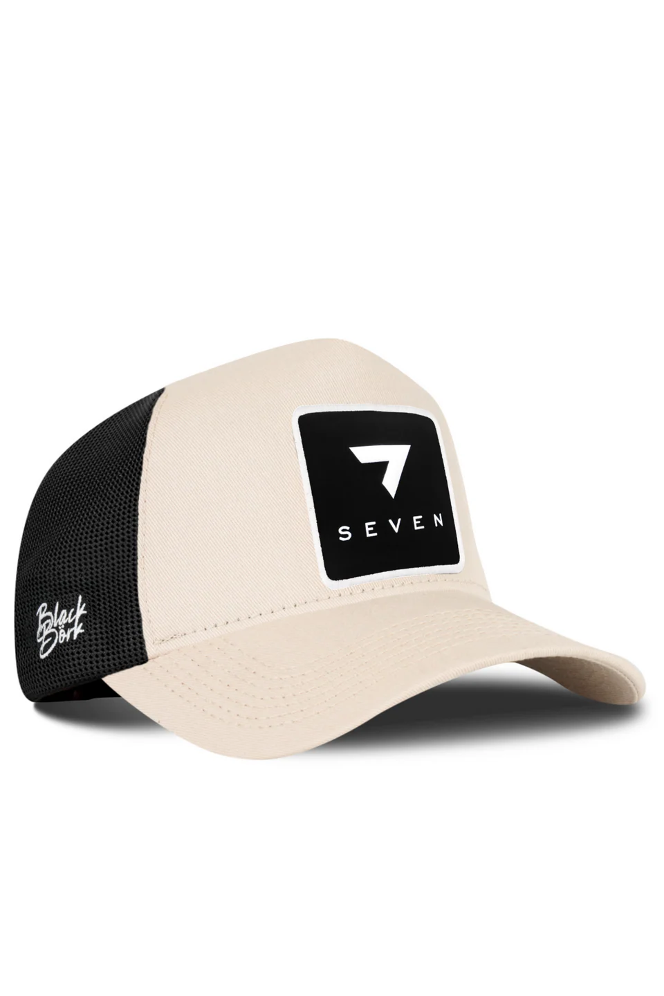 BlackBörk 7 Numara Logolu Bej-Siyah Trucker Şapka