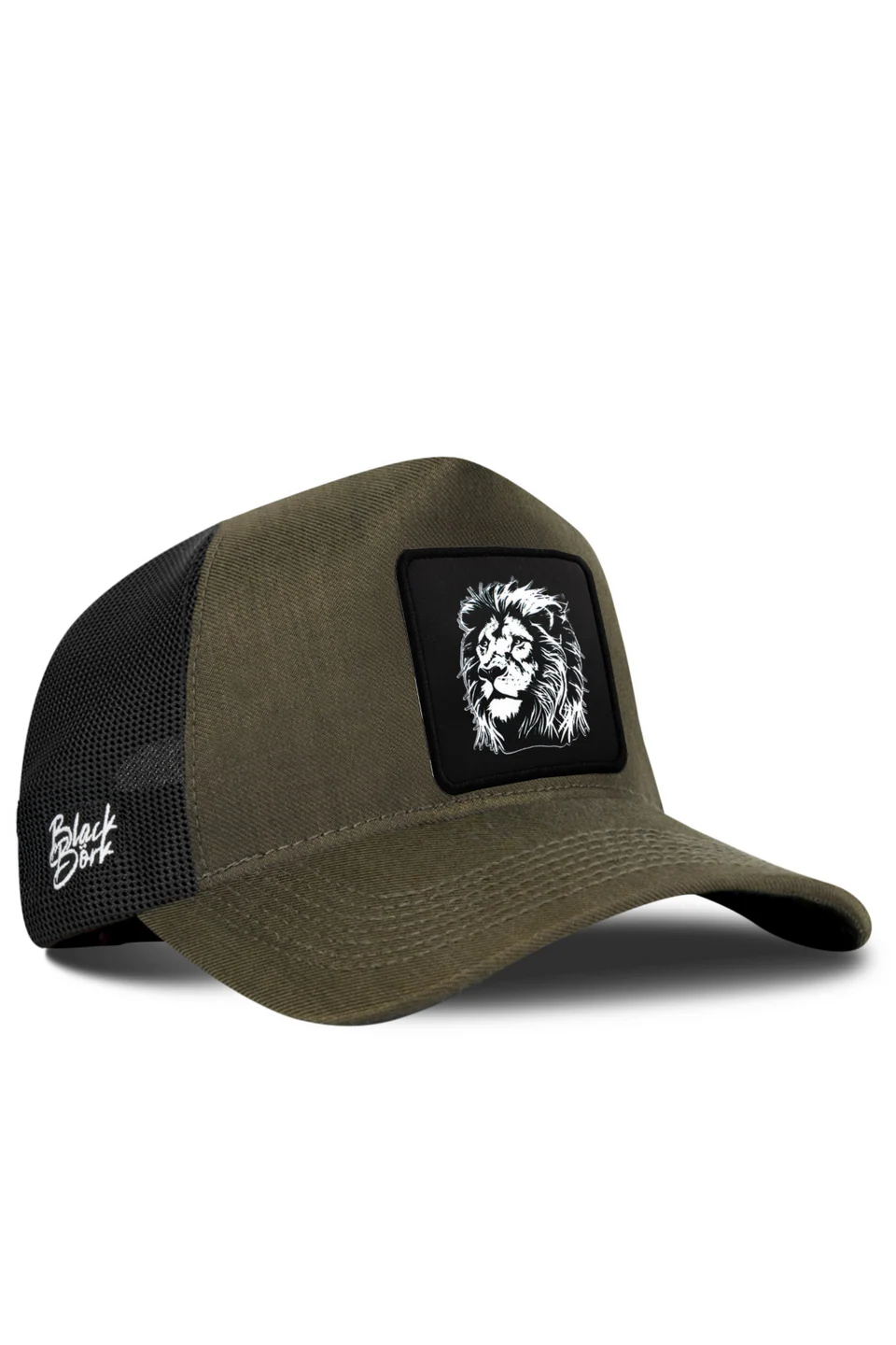 BlackBörk Aslan Logolu Cordura Haki-Siyah Trucker Şapka