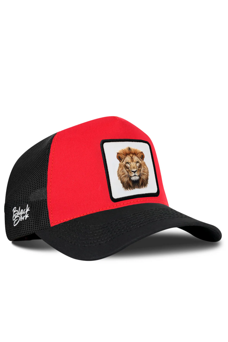 BlackBörk Aslan Logolu Siyah-Kırmızı Trucker Şapka