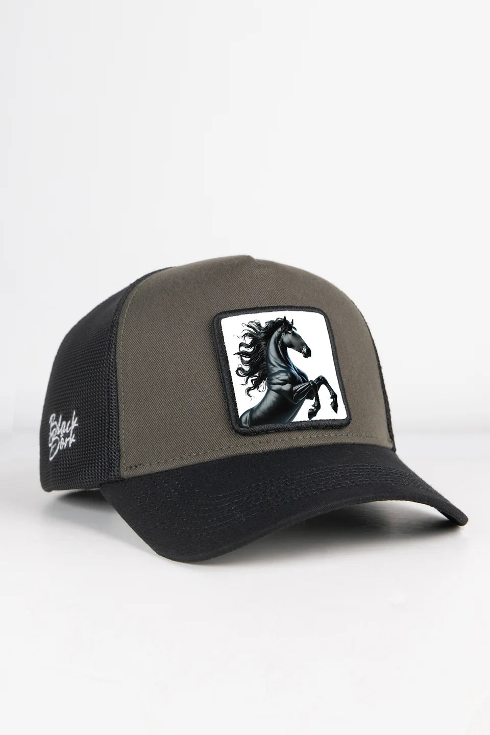 BlackBörk At Logolu Siyah-Haki Trucker Şapka
