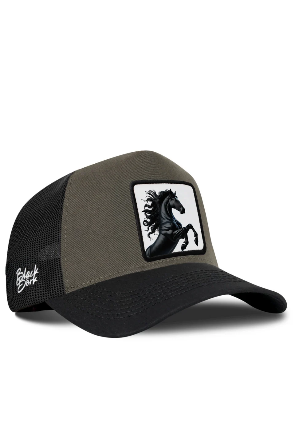 BlackBörk At Logolu Siyah-Haki Trucker Şapka