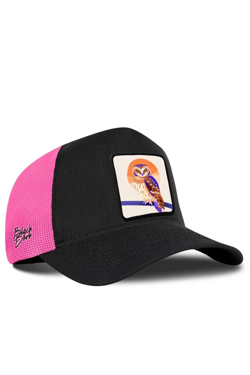BlackBörk Baykuş Logolu Cordura Siyah-Pembe Trucker Şapka