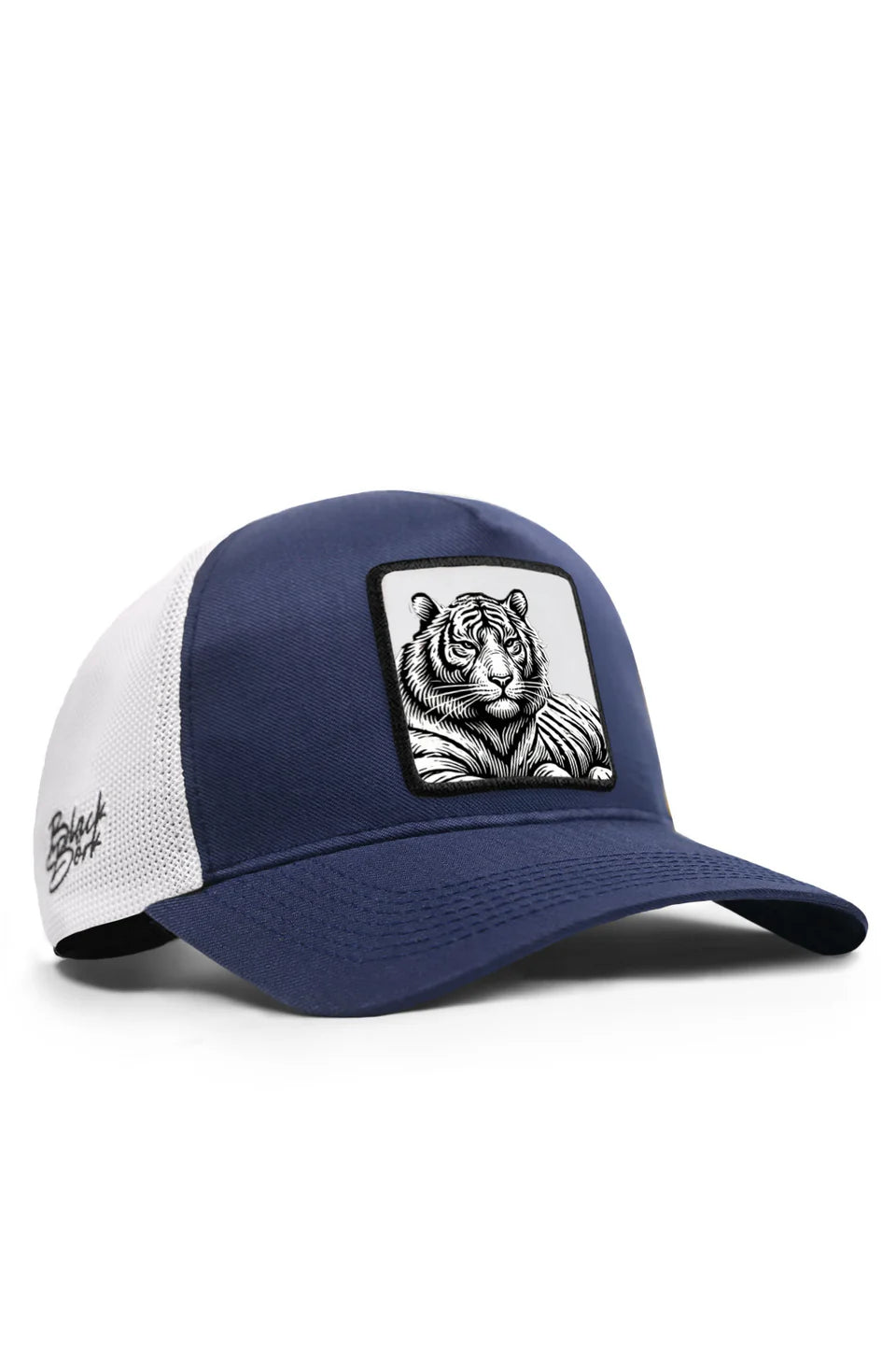BlackBörk Bengal Kaplan Logolu Cordura Lacivert-Beyaz Trucker Şapka