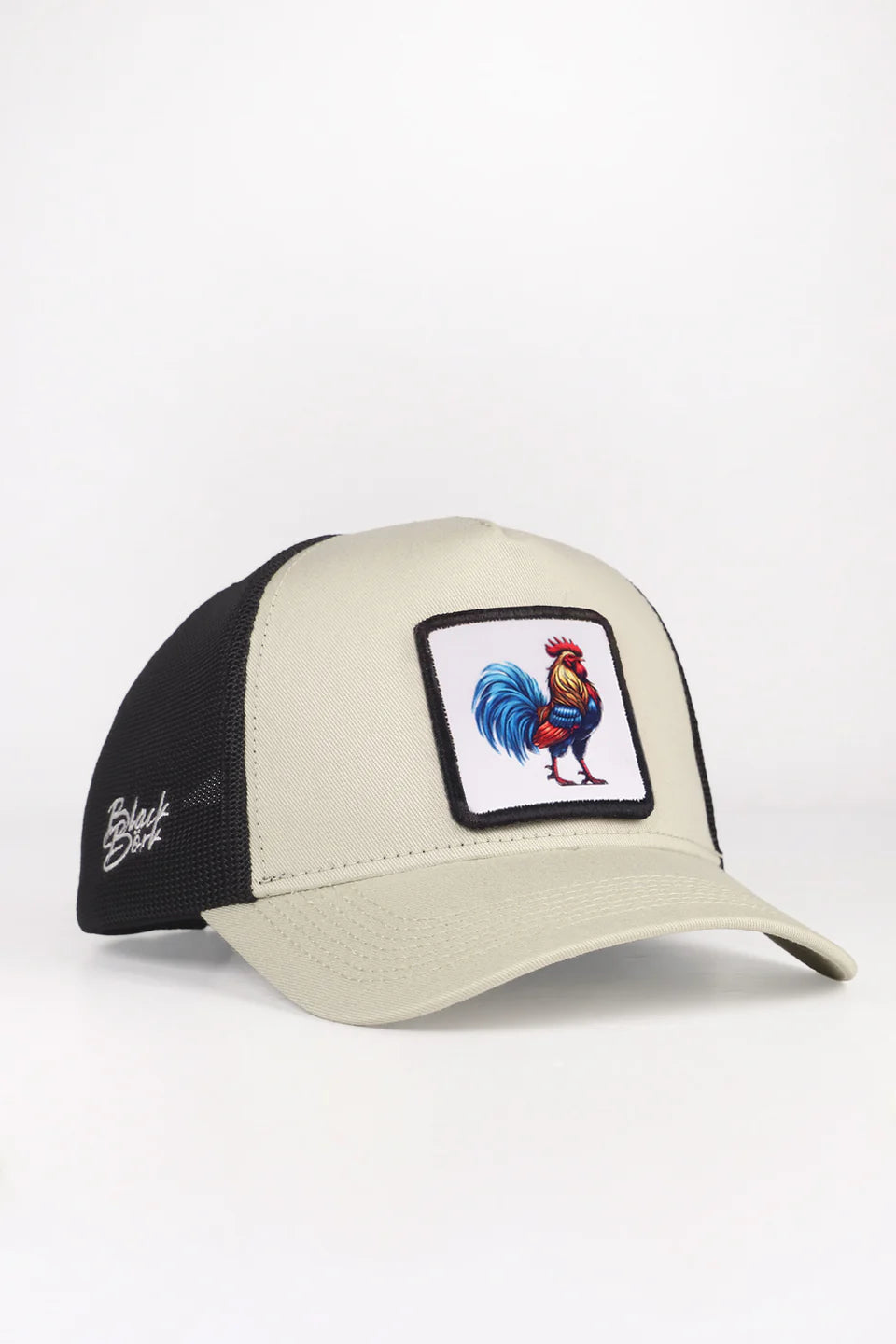 BlackBörk Horoz Logolu Bej-Siyah Trucker Şapka