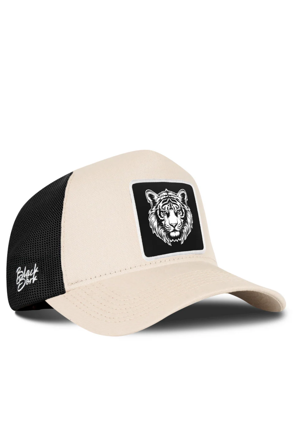 BlackBörk Kaplan Logolu Bej-Siyah Trucker Şapka
