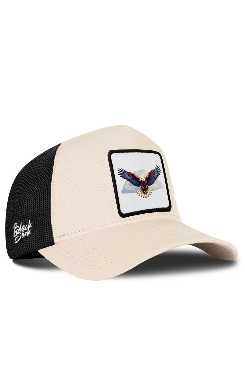 BlackBörk Kartal Logolu Bej-Siyah Trucker Şapka