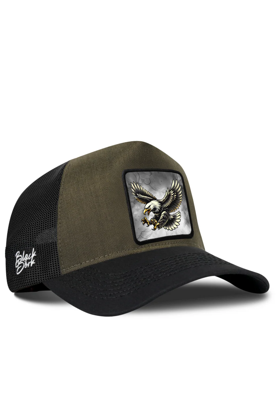 BlackBörk Kartal Logolu Cordura Siyah-Haki Trucker Şapka