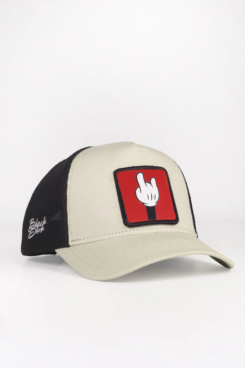 BlackBörk Parmak Logolu Bej Siyah Trucker Şapka