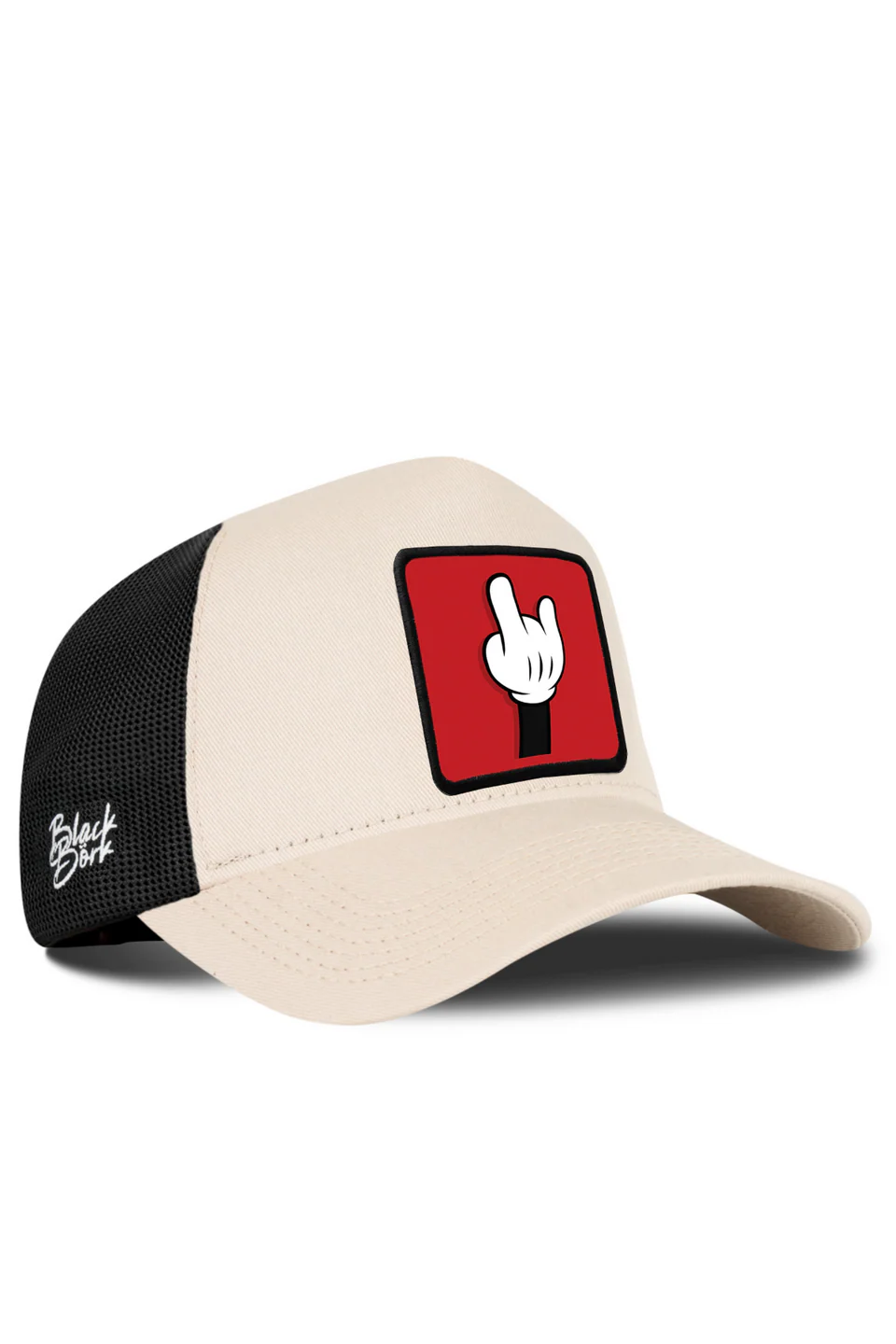 BlackBörk Parmak Logolu Bej Siyah Trucker Şapka